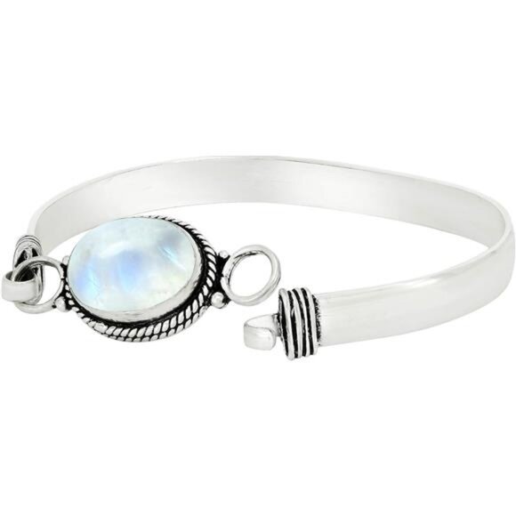 Natural Oval Gemstone Statement Cuff Bracelets for Women – Handmade Birthstone - Picture 3 of 7